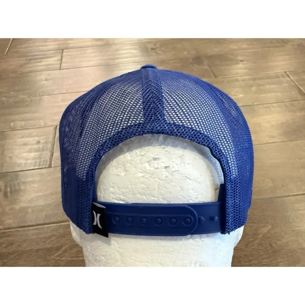 Yupoong Classics Hurley Mens White Blue Logo Adjustable Snapback Trucker Hat Cap